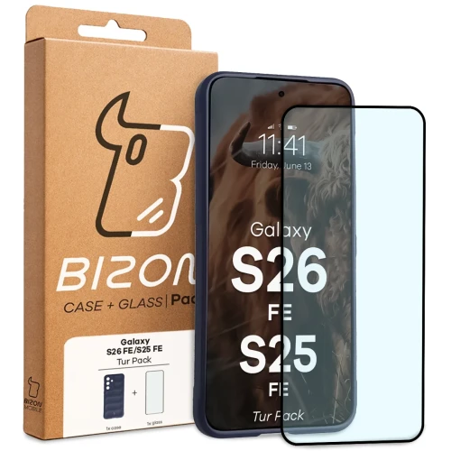 Pancerne etui + szkło hartowane Bizon Tur Pack do Galaxy S26 FE / S25 FE, granatowe (10/10)