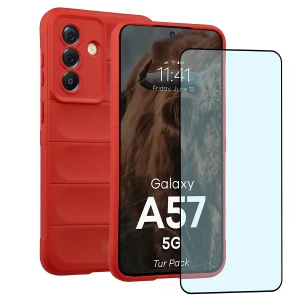 Pancerne etui + szkło hartowane Bizon Tur Pack do Galaxy A57 5G, czerwone