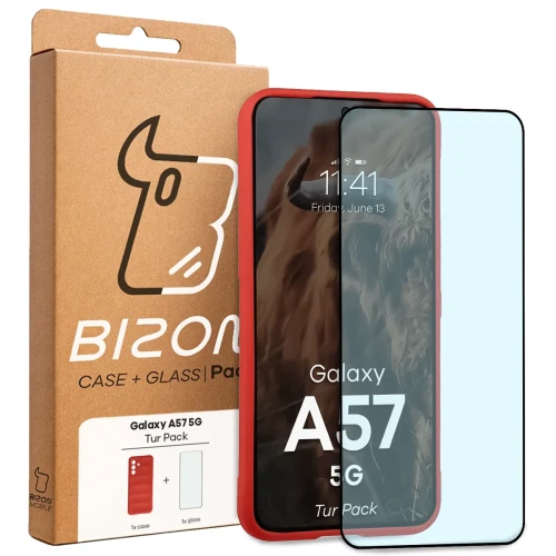 Pancerne etui + szkło hartowane Bizon Tur Pack do Galaxy A57 5G, czerwone (10/10)