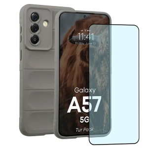 Pancerne etui + szkło hartowane Bizon Tur Pack do Galaxy A57 5G, jasnoszare