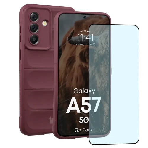 Pancerne etui + szkło hartowane Bizon Tur Pack do Galaxy A57 5G, burgundowe (1/10)