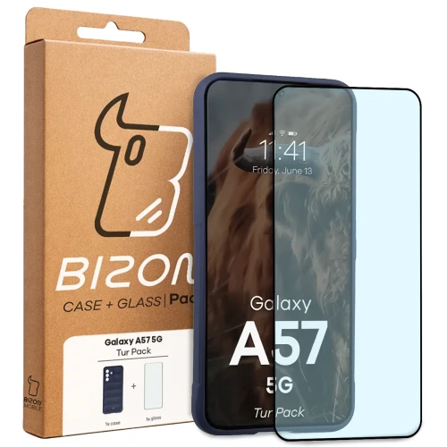 Pancerne etui + szkło hartowane Bizon Tur Pack do Galaxy A57 5G, granatowe (10/10)