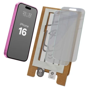 2x Prywatyzujące szklo hybrydowe z eko aplikatorem Bizon Eplikator Hybrid Shadow do iPhone 16