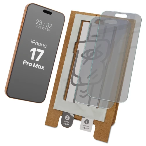 2x Prywatyzujące szklo hybrydowe z eko aplikatorem Bizon Eplikator Hybrid Shadow do iPhone 17 Pro Max (1/5)