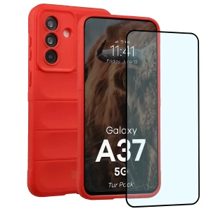 Pancerne etui + szkło hartowane Bizon Tur Pack do Galaxy A37 5G, czerwone