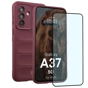 Pancerne etui + szkło hartowane Bizon Tur Pack do Galaxy A37 5G, burgundowe