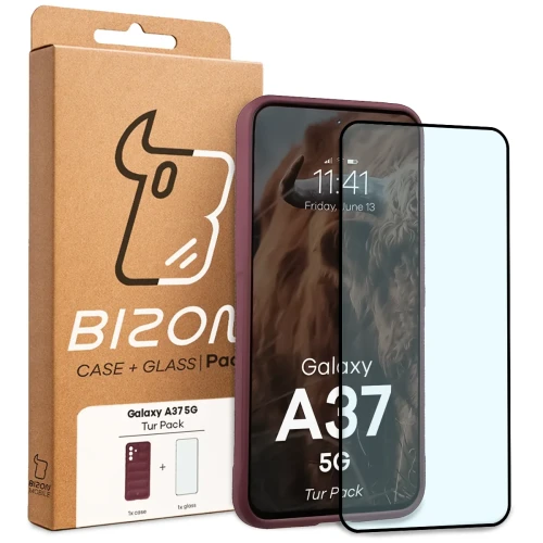 Pancerne etui + szkło hartowane Bizon Tur Pack do Galaxy A37 5G, burgundowe (10/10)