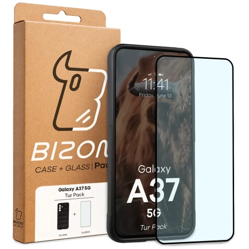 Pancerne etui + szkło hartowane Bizon Tur Pack do Galaxy A37 5G, czarne (10/10)