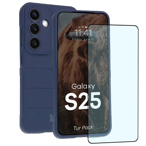 Pancerne etui + szkło hartowane Bizon Tur Pack do Galaxy S25, granatowe (1/10)