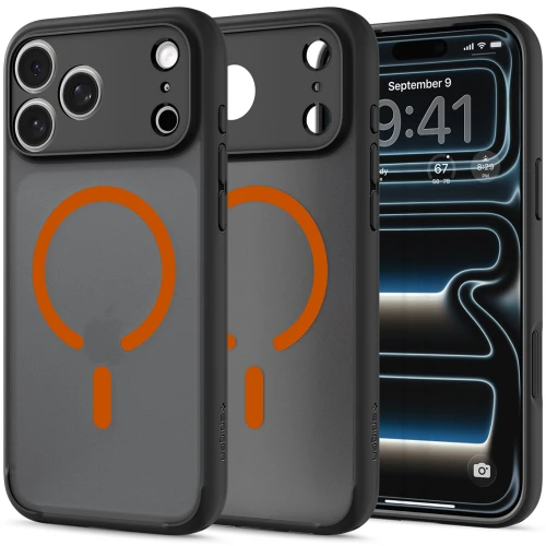 Etui Spigen Ultra Hybrid Mag do MagSafe do iPhone 18 Pro Max, półprzezroczysto-czarno-pomarańczowe (1/16)