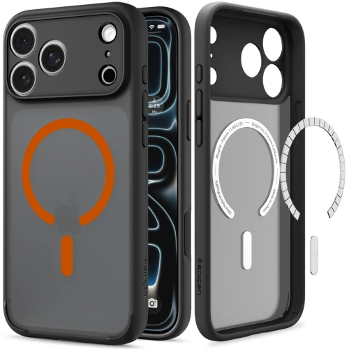 Etui Spigen Ultra Hybrid Mag do MagSafe do iPhone 18 Pro Max, półprzezroczysto-czarno-pomarańczowe (7/16)