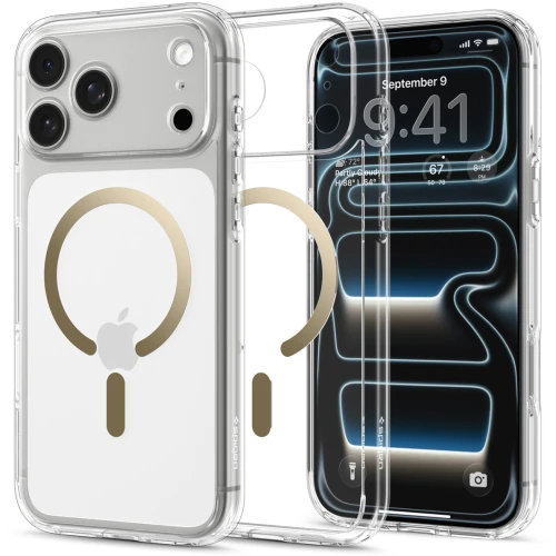 Etui Spigen Ultra Hybrid Mag do MagSafe do iPhone 18 Pro, przezroczysto-złote (1/16)