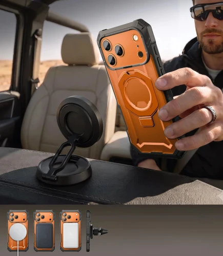 Etui pancerne + szkło 9H Supcase UB Grip Pro Mag SPG (CC) do MagSafe do iPhone 18 Pro / 17 Pro, szaro-przezroczysto-pomarańczowe (6/12)