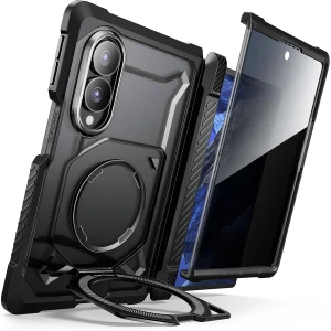 Etui pancerne + szkło prywatyzujące 9H Supcase UB Grip Mag SPG Privacy do MagSafe do Galaxy Z Fold8, przezroczysto-czarne