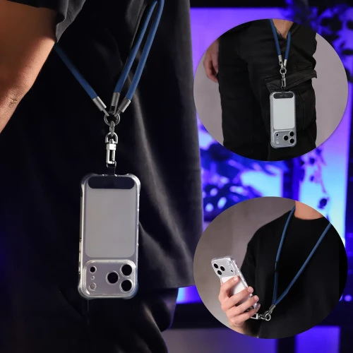 Uniwersalna smycz do telefonu na nadgarstek, szyję i ramię Bizon Accessories ReLoop, ciemnoniebieska (5/7)