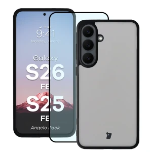 Etui + szkło hartowane Bizon Angelo Pack do Galaxy S26 FE / S25 FE, przydymione z czarną ramką