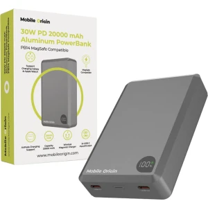 OUTLET: Powerbank indukcyjny Mobile Origin PB14, 20 000 mAh, 30W, 2x USB-C, do MagSafe, szary