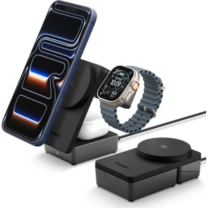 OUTLET: Ładowarka indukcyjna 3w1, Qi 2.2, 25W, Spigen Essential EF323MQ do MagSafe, kabel USB-C 60W, czarna