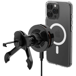 OUTLET: Uchwyt samochodowy z ładowaniem Qi 2.2 do MagSafe, 25W, Spigen Essential  Hook Car Mount, do kratki, kabel USB-C, czarny