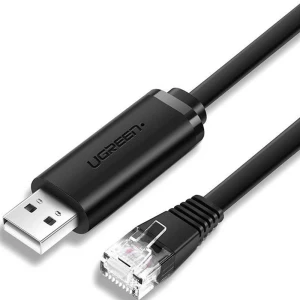 OUTLET: Kabel konsolowy płaski Ugreen CM204 USB-A 2.0 do Ethernet RJ45, 3 m, czarny