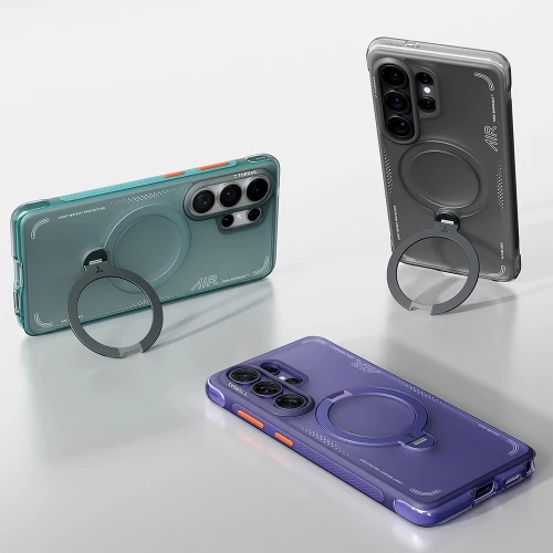 Etui z obrotową podstawką 360° Torras Ostand Q3 Air do MagSafe do Galaxy S26 Ultra, turkusowe