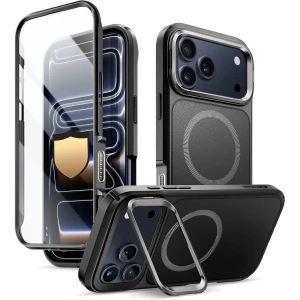 OUTLET: Etui pancerne + szkło 9H Supcase i-Blason Ares Flip Mag SPG (CC) do MagSafe do iPhone 17 Pro Max, czarno-szare