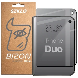 Prywatyzujące szkło hartowane Bizon Glass Edge Shadow do iPhone Duo, przyciemniane z czarną ramką