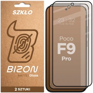 Matowe szkło hartowane Bizon Glass Matte Duo do Xiaomi POCO F9 Pro, czarna ramka, 2 sztuki
