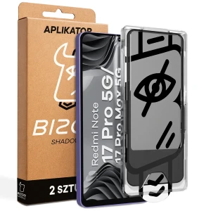 Szkło prywatyzujące z ramką aplikacyjną Bizon Glass Aplikator Shadow do Xiaomi Redmi Note 17 Pro 5G / Pro Max 5G, 2 zestawy