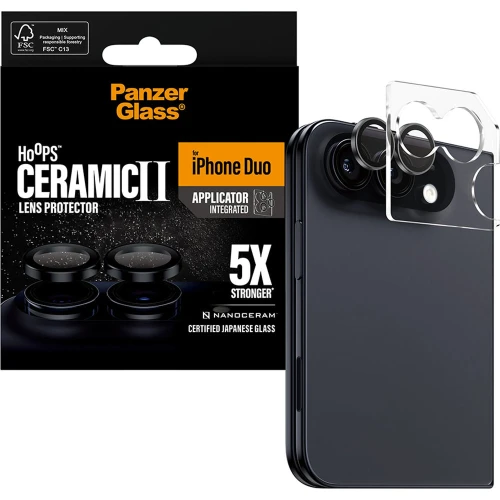 Szkło ceramiczne na aparat z aplikatorem PanzerGlass Hoops Ceramic II do iPhone Duo (1/6)
