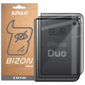 Prywatyzujące szkło hartowane Bizon Glass Edge Shadow Duo do iPhone Duo, przyciemniane z czarną ramką, 2 sztuki