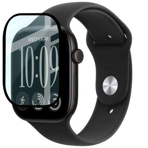 Szkło hybrydowe Bizon Watch Glass Edge Hybrid dla Apple Watch Series 12 46mm, czarne (3/5)