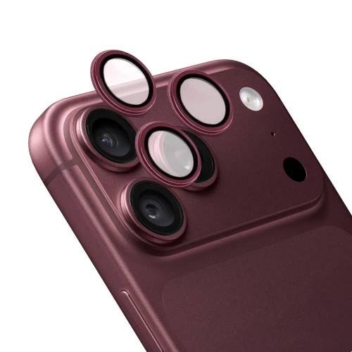 Szkło na aparat z aplikatorem Bizon Glass Snap Lens do iPhone 18 Pro / 18 Pro Max, 1 zestaw, burgundowa ramka (1/3)