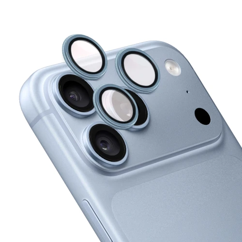 Szkło na aparat z aplikatorem Bizon Glass Snap Lens do iPhone 18 Pro / 18 Pro Max, 1 zestaw, błękitna ramka (1/3)