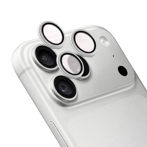 Szkło na aparat z aplikatorem Bizon Glass Snap Lens do iPhone 18 Pro / 18 Pro Max, 1 zestaw, srebrna ramka (1/3)