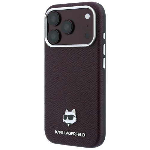 Etui Karl Lagerfeld Grained Choupette Head Metal do iPhone 18 Pro / 17 Pro do MagSafe, burgundowe