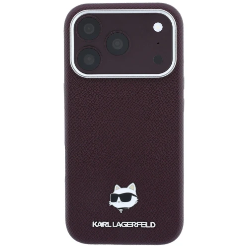 Etui Karl Lagerfeld Grained Choupette Head Metal do iPhone 18 Pro / 17 Pro do MagSafe, burgundowe