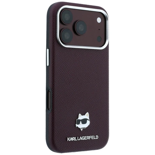 Etui Karl Lagerfeld Grained Choupette Head Metal do iPhone 18 Pro / 17 Pro do MagSafe, burgundowe