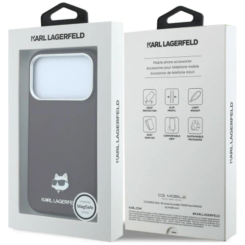 Etui Karl Lagerfeld Grained Choupette Head Metal do iPhone 18 Pro / 17 Pro do MagSafe, burgundowe