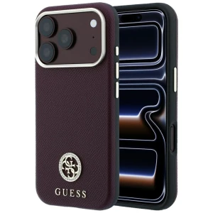 Etui Guess Grained Round Strass Logo do iPhone 18 Pro / 17 Pro do MagSafe, burgundowe
