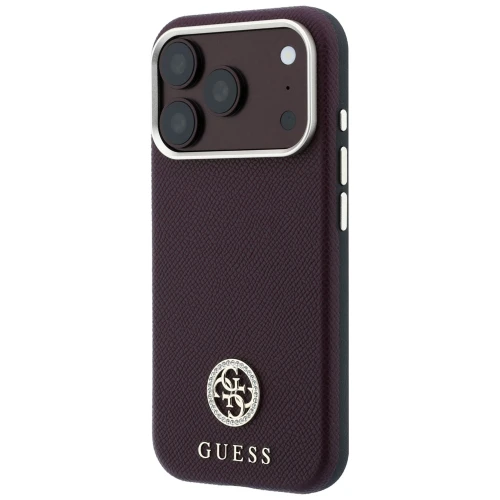 Etui Guess Grained Round Strass Logo do iPhone 18 Pro / 17 Pro do MagSafe, burgundowe