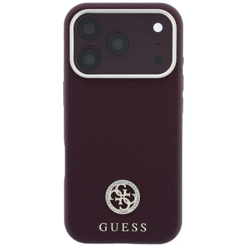 Etui Guess Grained Round Strass Logo do iPhone 18 Pro / 17 Pro do MagSafe, burgundowe