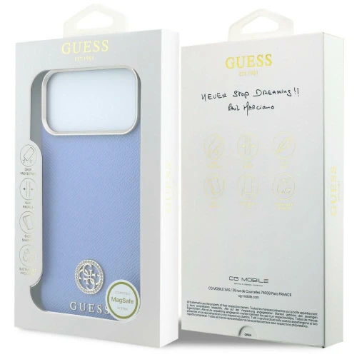 Etui Guess Grained Round Strass Logo do iPhone 18 Pro / 17 Pro do MagSafe, niebieskie