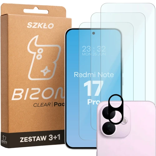 3x Szkło hartowane + szybka na aparat Bizon Glass Clear Pack do Xiaomi Redmi Note 17 Pro 5G (1/6)