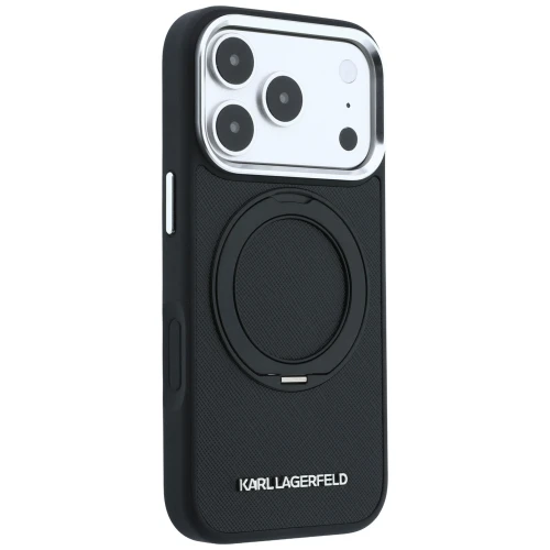 Etui Karl Lagerfeld Ring Stand 360 Saffiano Classic Logo do iPhone 18 Pro Max / 17 Pro Max do MagSafe, czarne