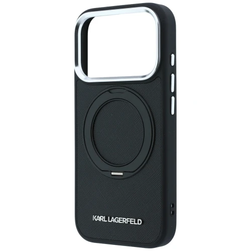 Etui Karl Lagerfeld Ring Stand 360 Saffiano Classic Logo do iPhone 18 Pro Max / 17 Pro Max do MagSafe, czarne
