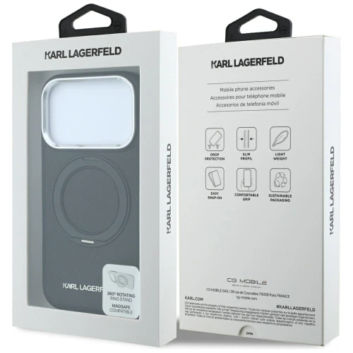 Etui Karl Lagerfeld Ring Stand 360 Saffiano Classic Logo do iPhone 18 Pro Max / 17 Pro Max do MagSafe, czarne
