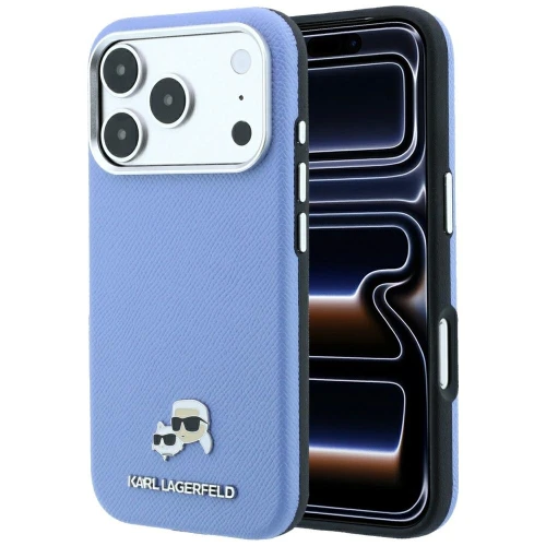 Etui Karl Lagerfeld HardCase Karl and Choupette Head Pin Saffiano do iPhone 18 Pro / 17 Pro do MagSafe, niebieskie
