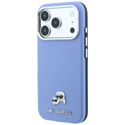 Etui Karl Lagerfeld HardCase Karl and Choupette Head Pin Saffiano do iPhone 18 Pro / 17 Pro do MagSafe, niebieskie