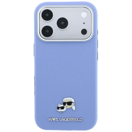 Etui Karl Lagerfeld HardCase Karl and Choupette Head Pin Saffiano do iPhone 18 Pro / 17 Pro do MagSafe, niebieskie